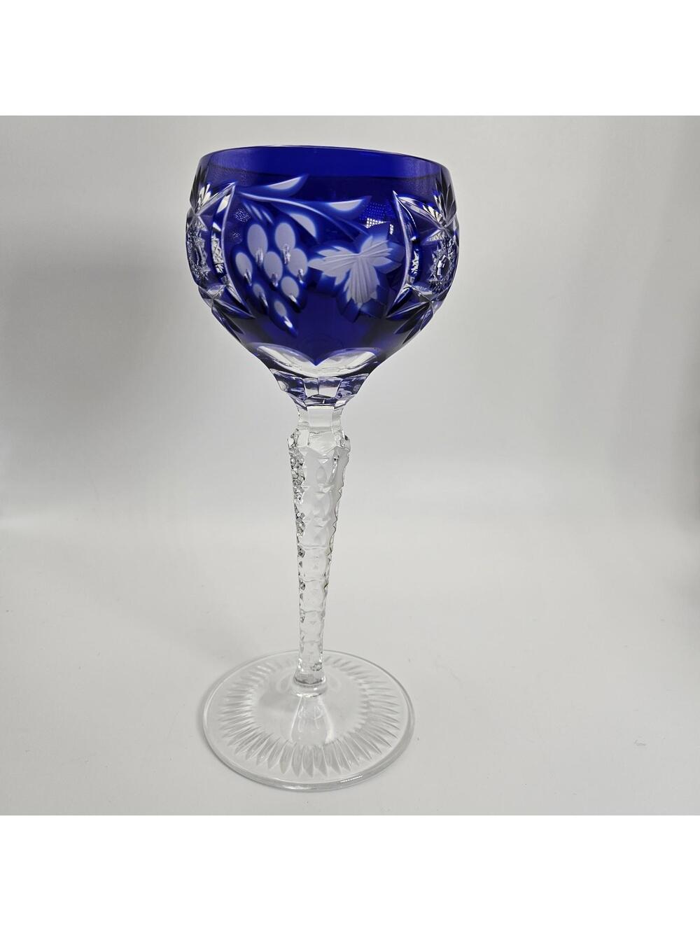 Vntg Nachtmann Traube Cordial Crystal Cobalt Blue Cut To Clear Glass  6 7/8"